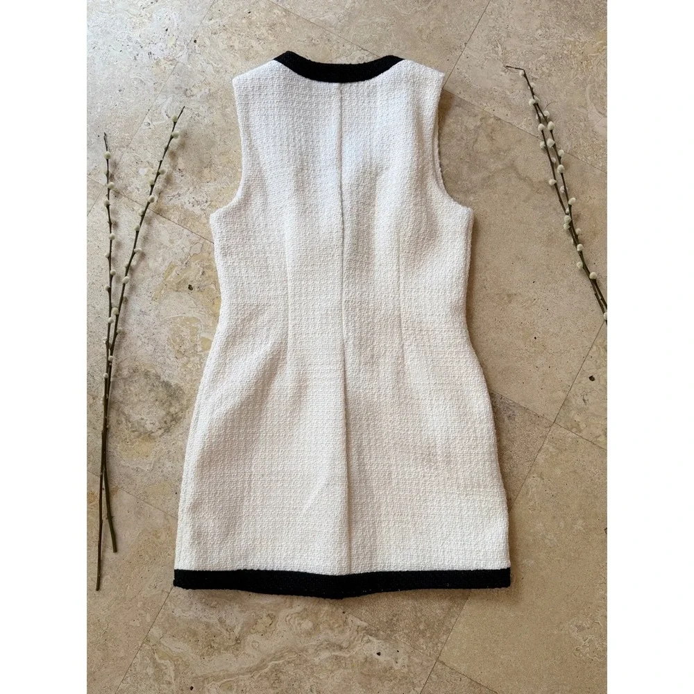 Clean Girl Abercrombie & Fitch Tweed Mini Dress White Black Gold Button S - Picture 3 of 10